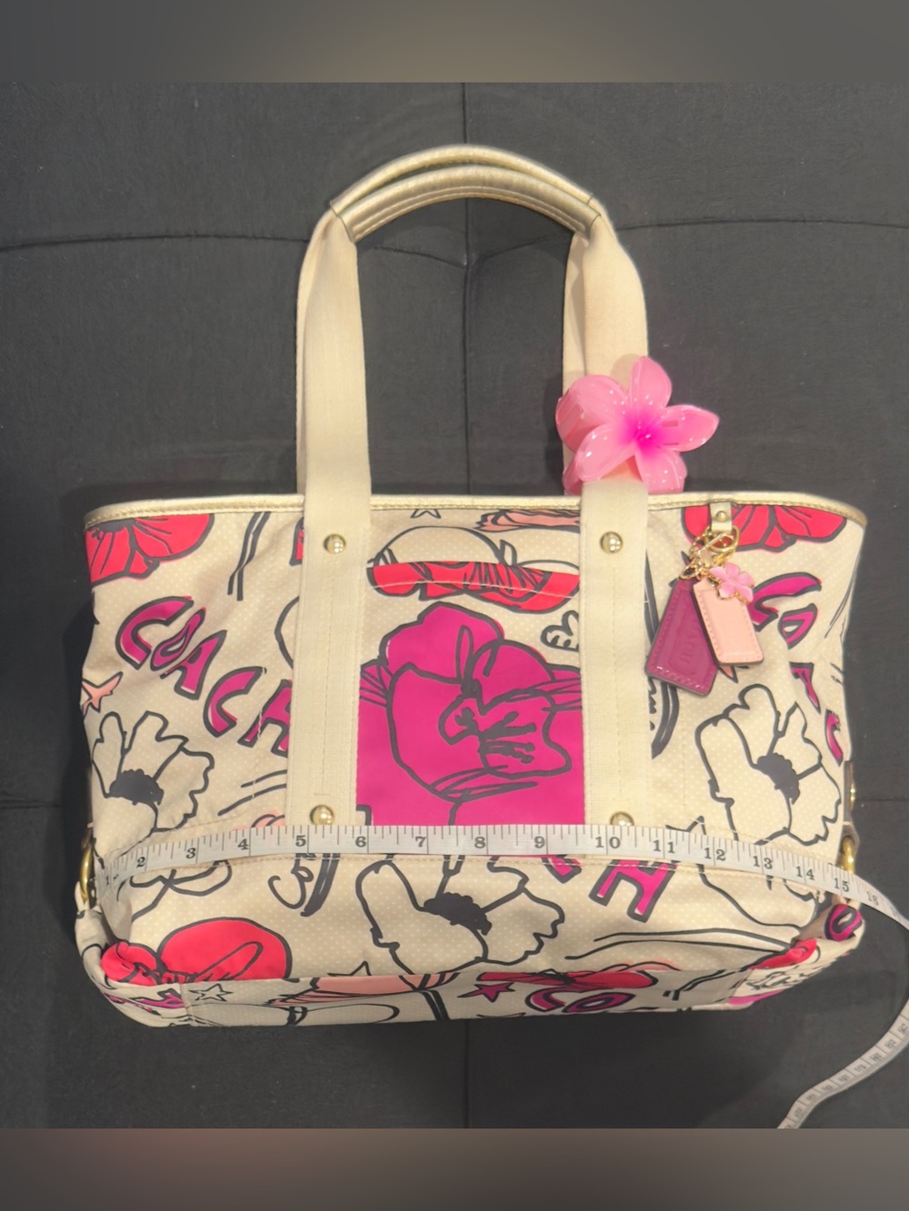 🌸🌺 Coach Kyra Floral & Polka Dot Print Cream Sateen Tote Bag - Picture 16 of 16